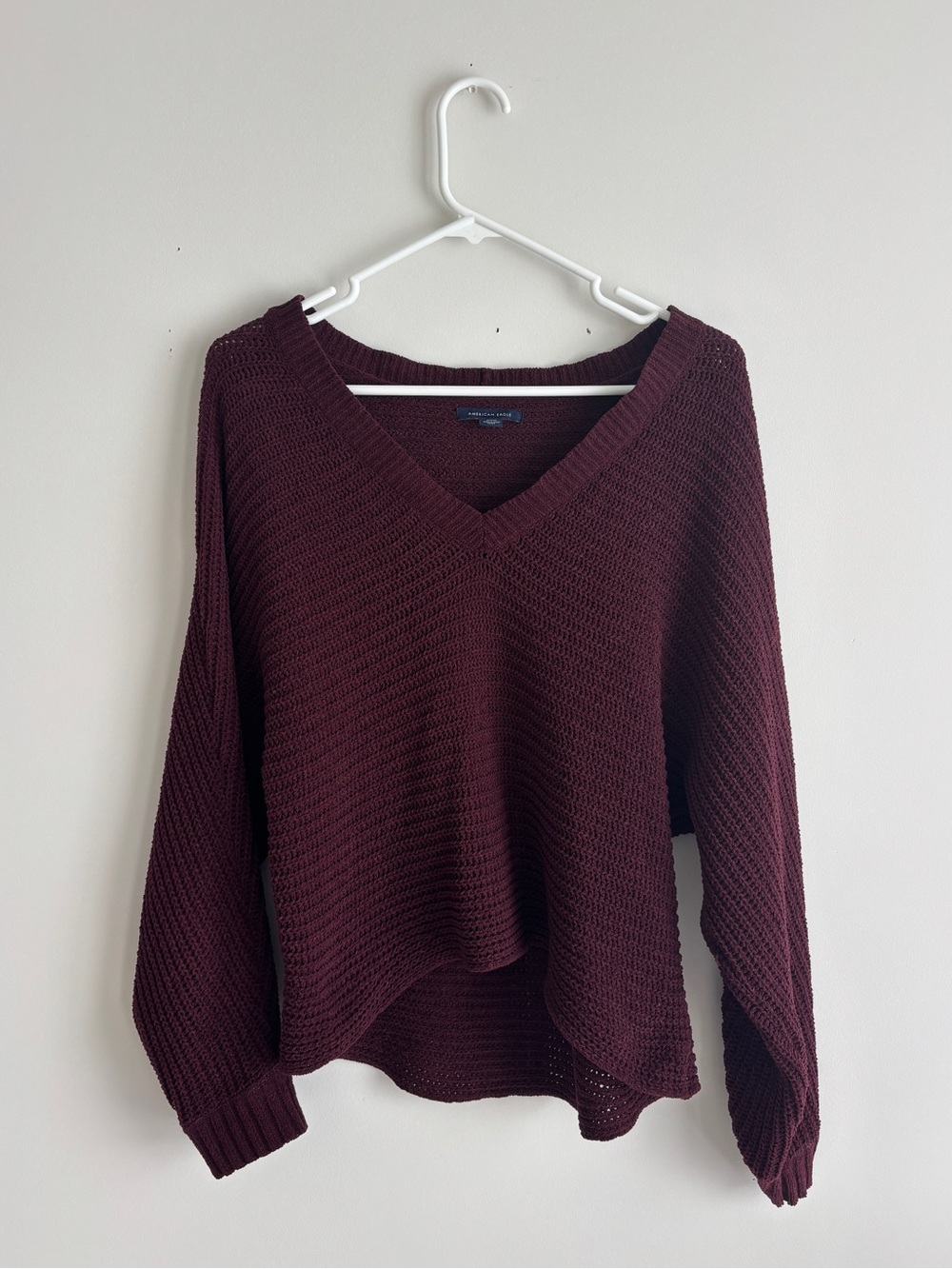 American Eagle Outfitters Burgundy V-Neck Knit Sweater
